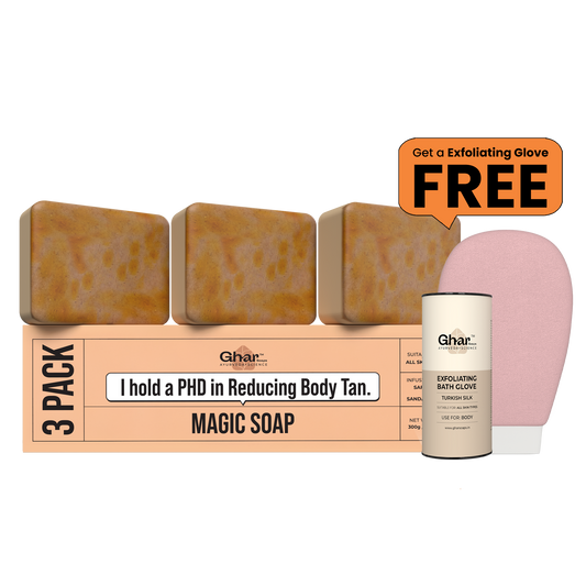 Free exfoliating Body Glove + Pack of 3 Magic Soap